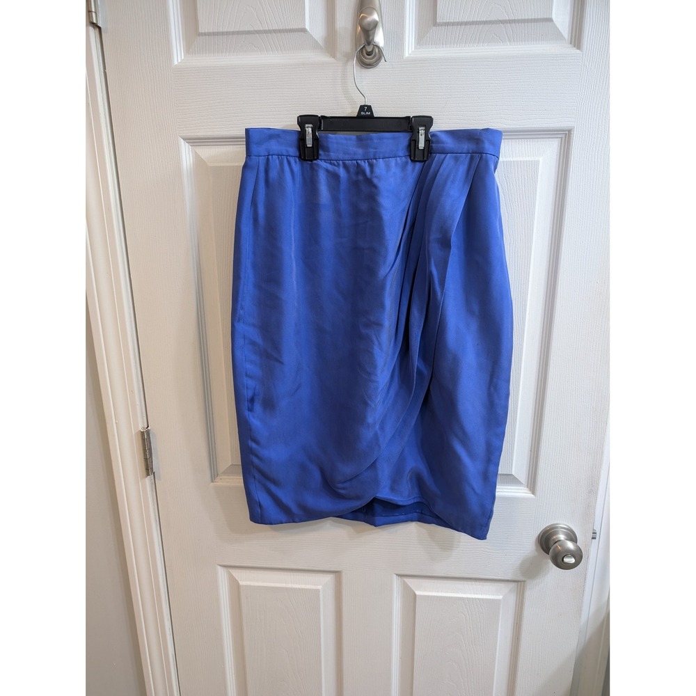 Francesca of Damon Royal Blue 100% Silk Draped Midi‎ Skirt - Size 14